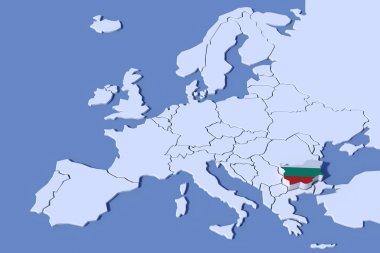 Avrupa harita 3d kabartma Bulgaristan bayrak renkleri