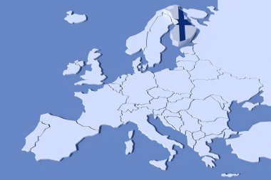 Avrupa harita 3d kabartma Finlandiya bayrak renkleri