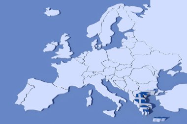 Avrupa harita 3d kabartma Yunanistan bayrak renkleri