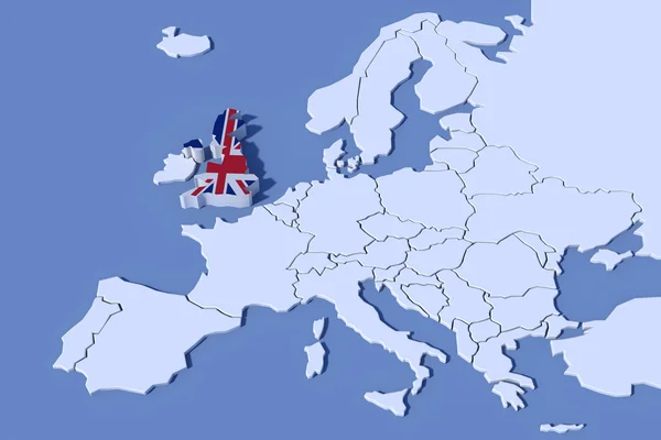欧洲地图 3d 救济英国国旗颜色 — 图库照片