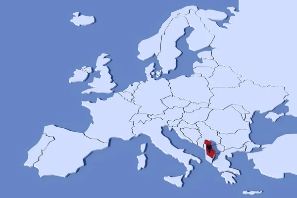 Avrupa harita 3d kabartma Arnavutluk bayrak renkleri
