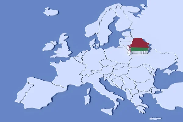 Europe Map 3D Relief Belarus flag colors — Stock Photo, Image