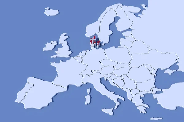 Evropy mapa 3d barvy vlajky osvobození Dánska — Stock fotografie