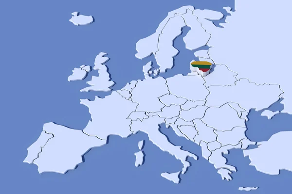 Mapa de Europa Relieve 3D Lituania bandera colores — Foto de Stock