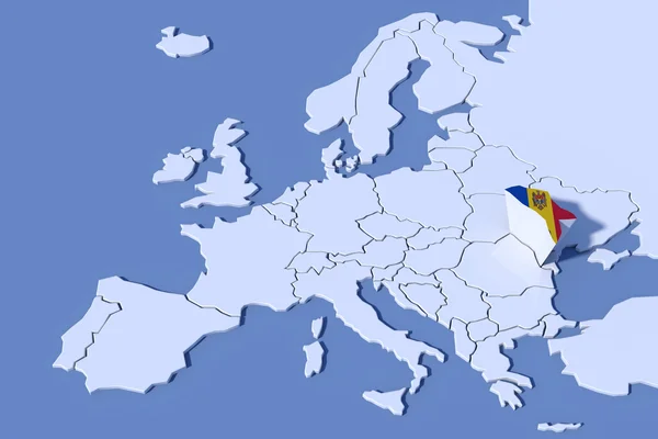 Avrupa harita 3d kabartma Moldova bayrak renkleri