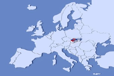 Avrupa harita 3d kabartma Slovakya bayrak renkleri