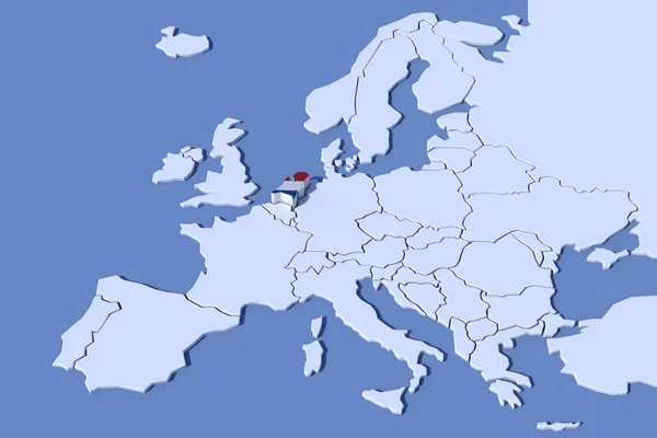 Avrupa harita 3d kabartma Hollanda bayrağı renkleri