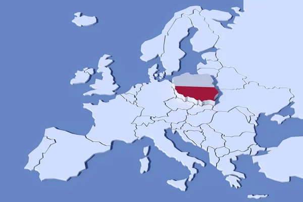 Mapa Europy 3d Relief Polska flaga kolory — Zdjęcie stockowe