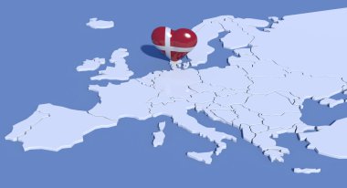 Kalp Danimarka ile 3d harita Avrupa