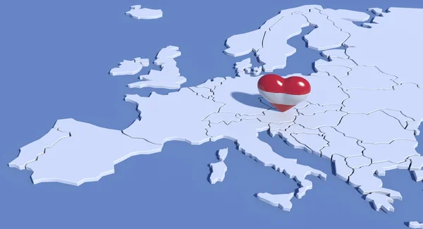 Europakarte 3d mit Herz Österreich — Stockfoto