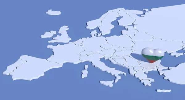 Europe carte 3d avec coeur Bulgarie — Photo