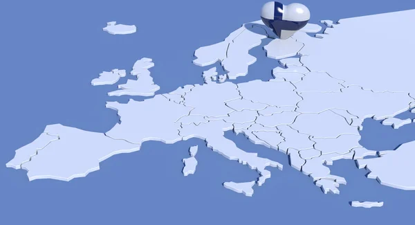 Europakarte 3D mit Herz Finnland — Stockfoto