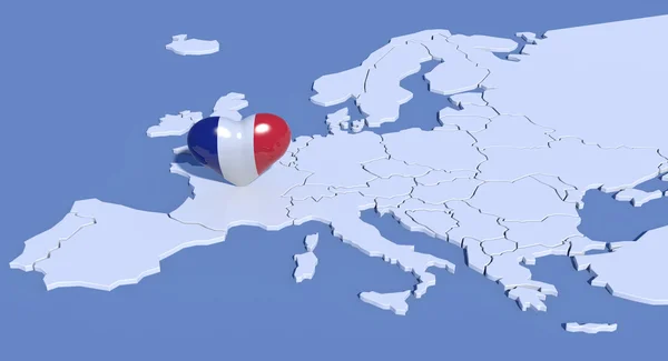 Europe map 3d with heart France — Stock Photo, Image