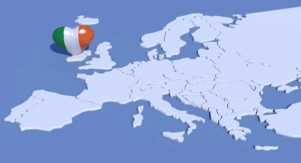 Mapa de Europa 3d con corazón Irlanda — Foto de Stock