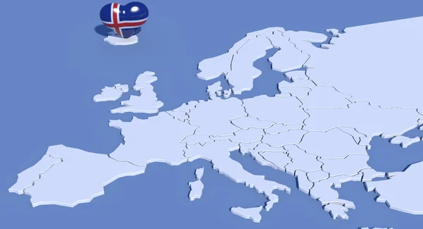 Evropy mapa 3d srdcem Island — Stock fotografie