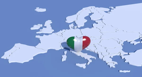 Europa mapa 3d z serca Włochy — Zdjęcie stockowe
