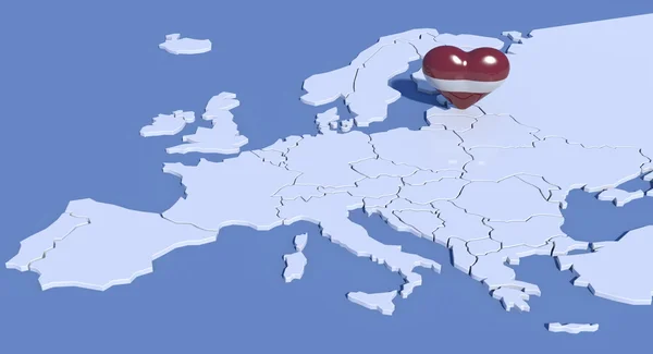 Mapa de Europa 3d con corazón Letonia — Foto de Stock