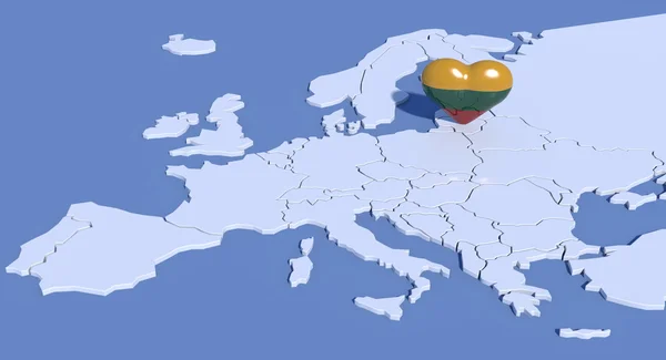Europa mappa 3d con cuore Lituania — Foto Stock