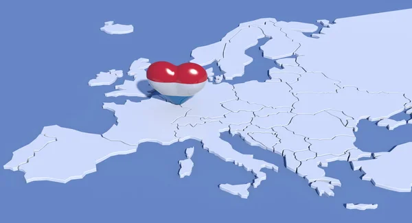 Europe carte 3d avec coeur Luxembourg — Photo