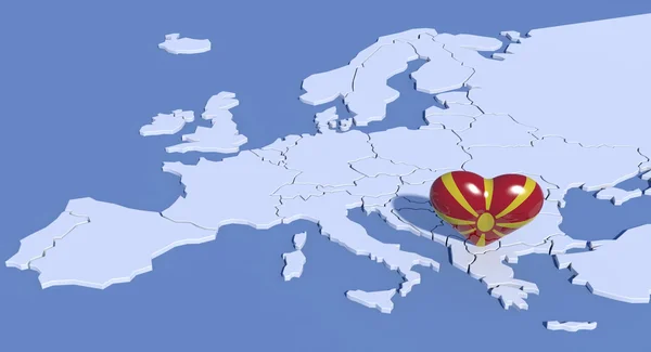 Mapa de Europa 3d con corazón República de Macedonia —  Fotos de Stock