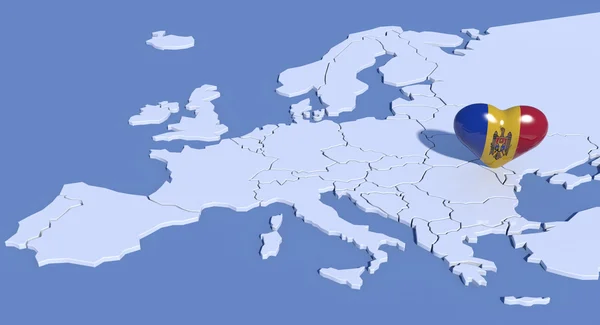 Europa mapa 3d con corazón Moldavia — Foto de Stock