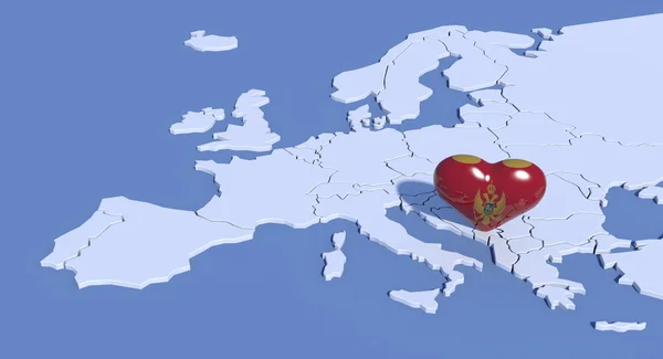 Europe map 3d with heart Montenegro — Stock Photo, Image