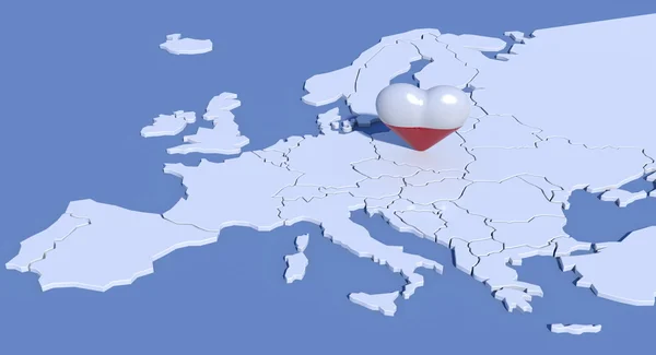 Mapa de Europa 3d con corazón Polonia —  Fotos de Stock