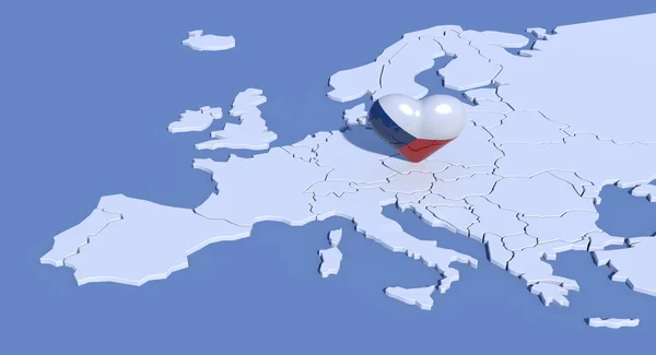 Europa mapa 3d z sercem Republiki Czeskiej — Zdjęcie stockowe