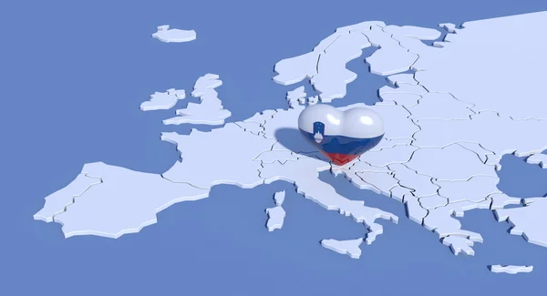 Europa kaart 3d met hart Slovenië — Stockfoto