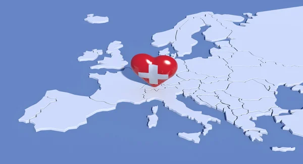 Mapa de Europa 3d con corazón Suiza —  Fotos de Stock