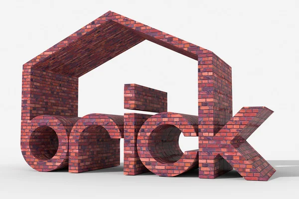 Logo 3D shape with brick building — Stock Photo, Image