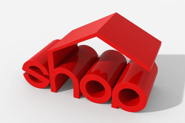 Logo 3D shape with shop building — Stock Photo, Image