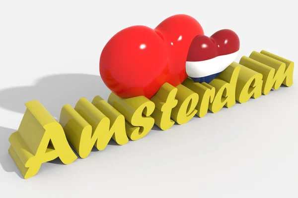 Logo 3d serca z tekstem Amsterdam — Zdjęcie stockowe