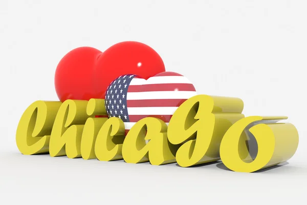 Logo cuori 3d con testo Chicago — Foto Stock