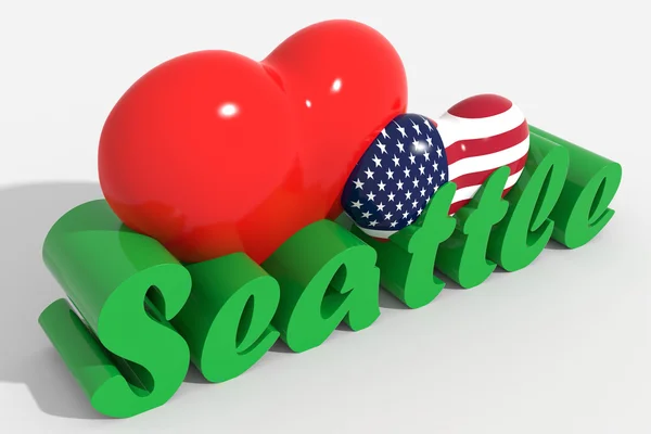 Logo 3d hearts with text Seattle — Stock Photo, Image