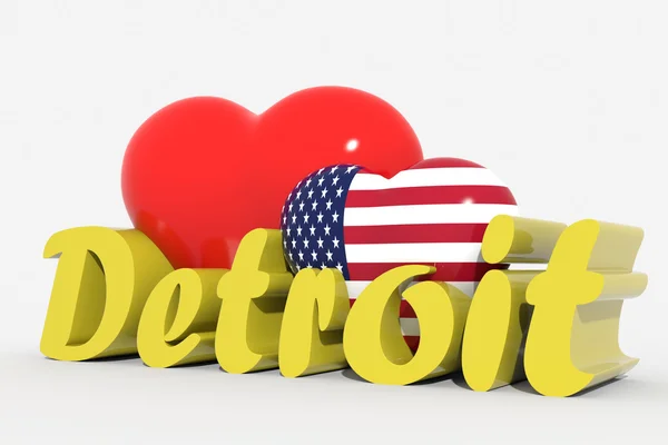 Logo cuori 3d con testo Detroit — Foto Stock