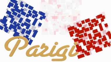 Geometrik şekiller ve metin Parigi ile animasyon bayrak Fransa
