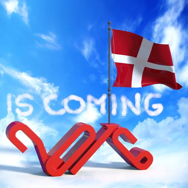 2016 is coming with flag Denmark — Stok fotoğraf