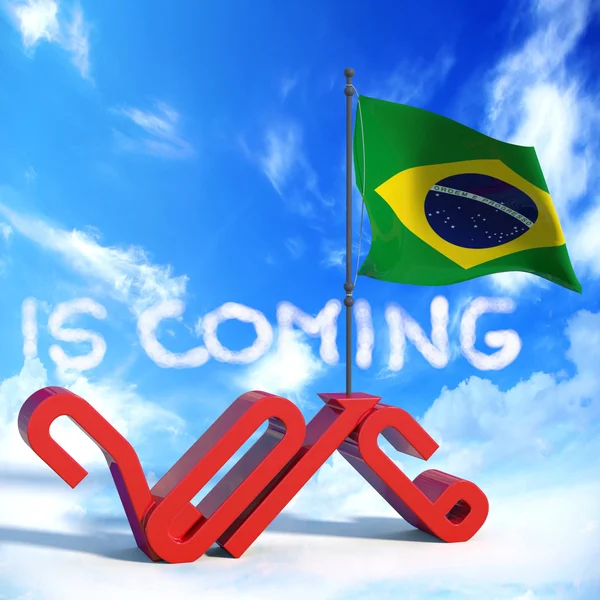 2016 kommt mit Flagge Brasilien — Stockfoto