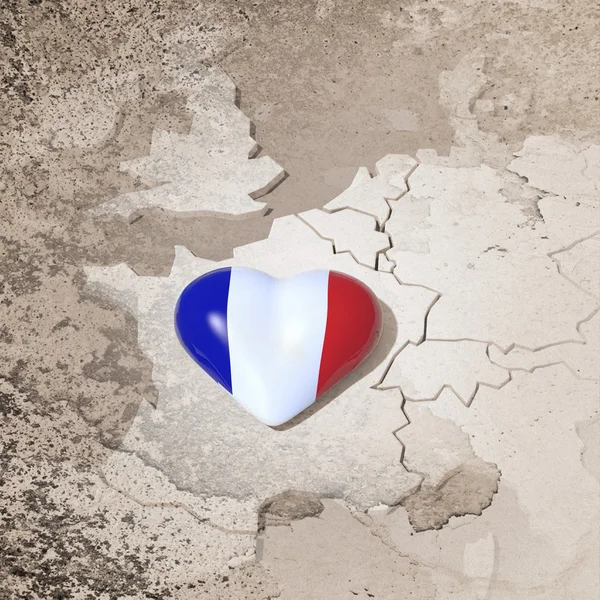 ヨーロッパ地図の 3 d グランジ ハート フランス — ストック写真