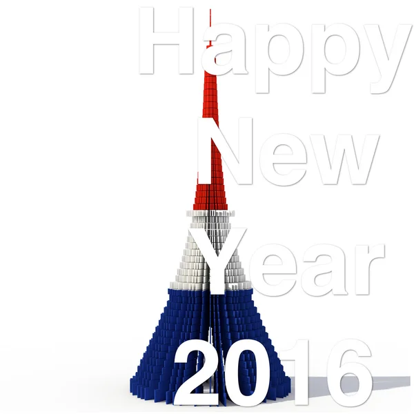 Happy New Year 2016 Torre Eiffel albero Natale colori Francia — Stock Photo, Image