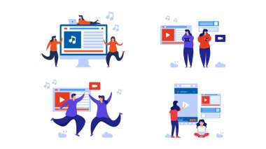 Her şeye bağlanmak için bir sürü insanı alet kullanarak ayarlayın. Web sitesi geliştirme, uygulamalar veya sosyal medya reklamları için yaşam tarzı veya iş konseptine sahip element tasarımı.