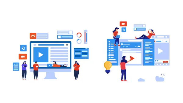 Her şeye bağlanmak için bir sürü insanı alet kullanarak ayarlayın. Web sitesi geliştirme, uygulamalar veya sosyal medya reklamları için yaşam tarzı veya iş konseptine sahip element tasarımı.
