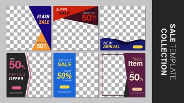 Promosyon satışı için şablon koleksiyonu. Sosyal medya, web sitesi veya internet reklamları için tanıtım pankartı. Vektör illüstrasyonu