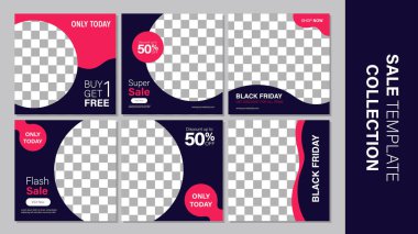 Promosyon satışı için şablon koleksiyonu. Sosyal medya paylaşımı, internet ve internet için düzenlenebilir pankart. Kara Cuma etkinlik satışı