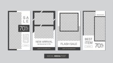 Geometrik tarzda promosyon satışı için mobil şablon koleksiyonu. Hikayeler ya da sosyal medya paylaşımı, internet ve internet için düzenlenebilir mobil afiş. Promosyon indirimi paketi