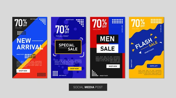 Geometrik tarzda promosyon satışı için mobil şablon koleksiyonu. Sosyal medya postası, web ve İnternet için düzenlenebilir mobil pankart.