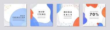 Sosyal medya gönderileri, mobil uygulamalar, afişler, internet veya internet reklamları için indirimli kare afiş şablonu. Renkli konsepte sahip moda soyut kare şablonu.