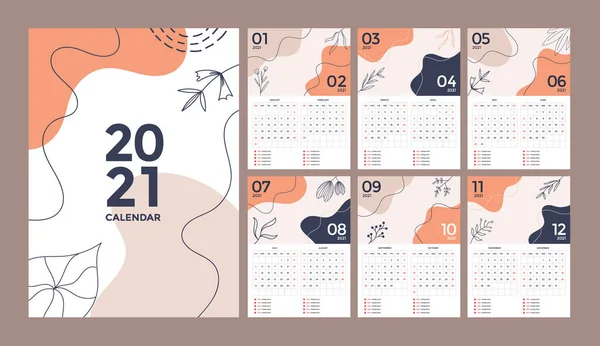 Set Von Abstrakten Kreativen Kalenderentwurf Des Jahres 2021 Vektorvorlagen Sammlung — Stockvektor