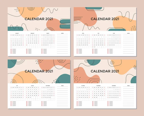 Set Abstract Creative Desk Calendar Design 2021 Year Vector Template — Stock Vector